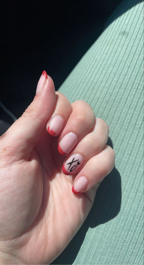 Red Xo Nails, Xo Nails Design, The Weeknd Bracelet, Xo Nails The Weeknd, The Weeknd Nails Design, The Weeknd Nails, Nails Red French Tip, Xo Nails, Nails Red French