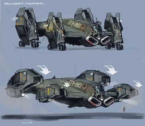 ArtStation - THQ_archive_02: Splitshift, Stuart Jennett Vtol Concept Art, Landing Gear Design, Dropship Concept Art, Destroyer Spaceship, Exploration Ship, Military Paint, Space Ships Concept, Machine Art, Space Ship Concept Art