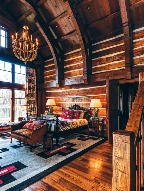 An Authentic Rustic Home in Jackson Hole - Mountain Living Log Home Bedroom, Rustic Log Home, Castle Ideas, Adirondack Style, Rustic Homes, Cabin Living, Log Cabin Homes, Cabins And Cottages, Log Cabins