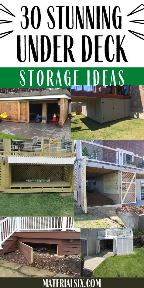 30 Under Deck Storage Ideas to Save Your Space More Storage Under Deck Ideas, Under Porch Storage, Under Deck Storage Ideas, Deck Storage Ideas, Storage Under Deck, Under Deck Landscaping, Patio Furniture Storage, Under Deck Storage, Outdoor Tool Storage