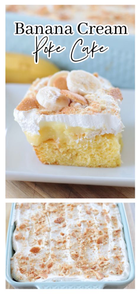 Banana Cream Pie Recipe With Pudding, Banana Cream Pie Cake, Cream Poke Cake, Cream Desserts Recipes, Easiest Desserts, Instant Banana Pudding, Banana Pudding Poke Cake, Banana Cream Pie Recipe, Banana Cream Pudding