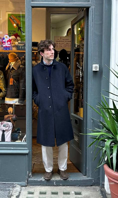 Navy Coat Outfit Men, Men’s Work Outfits Winter, Navy Coat Outfit, Navy Coat, Style Upgrade, Men Street Fashion, Men Street, Coat Outfits, Autumn Outfit