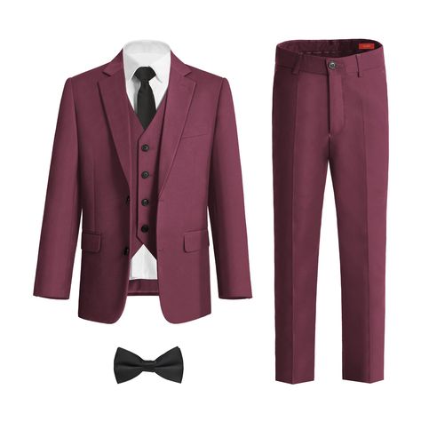 PRICES MAY VARY. 【🤵 GREAT VALUE BOYS' SET OF 5 PIECES】: Blazers, vest, pants, shirt, bow tie. In order to meet the various outfits, the boys' suit is also paired with a bow tie and a versatile pocket towel. 【🤵ADJUSTABLE WAIST】: The waist of the pants can be adjusted on both sides and on the back of the vest to make the garment look slimmer. 【🤵 REAL POCKETS DESIGN】: All pockets of the boys' suit are real pockets, which can hold small items. 【🤵 WASHING】: Can be dry cleaned, dried and hung for White Shirt And Tie, Boys Formal, Wedding Dresses For Kids, Formal Suit, Mens Casual Dress Outfits, Festival Costumes, Slim Fit Suit, Mens Casual Dress