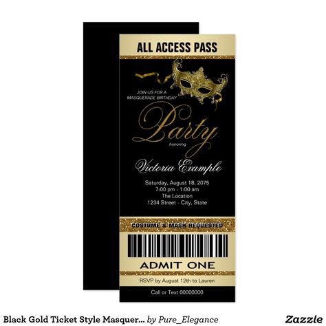 Quinceanera Masquerade, Sweet 16 Masquerade Party, Gold Ticket, Mardi Gras Invitations, Masquerade Party Invitations, Sweet 16 Party Invitations, Masquerade Ball Party, Ticket Style, Birthday Instagram