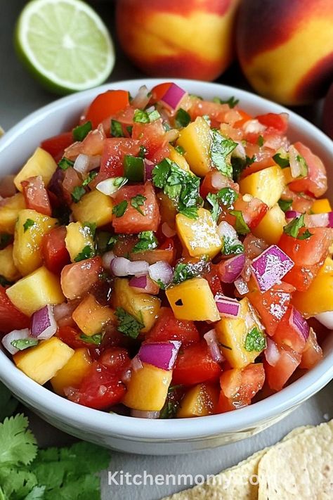 Peach Salsa Perfection: A Delicious Recipe for Any Occasion Salsa Dip Recipe, Peach Salsa Recipe, Peach Salsa Recipes, Peach Salsa, Salsa Dip, Salsa Recipe, Grilled Pork, Grilled Meat, Easy Food To Make