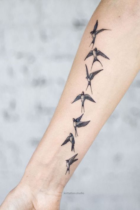 Swallow Tattoo Meaning, Swallow Tattoos, Swallow Tattoo Design, Swallow Bird Tattoos, Small Bird Tattoos, Tattoo Ideas Males, Outer Forearm Tattoo, Vogel Tattoo, Romantic Tattoo