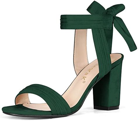 Evening Heels, Ankle Strap Chunky Heels, Chunky Heel Sandals, Green Heels, Back To College, Womens Chunky Heels, Chunky High Heels, Chunky Sandals, Chunky Heels Sandals