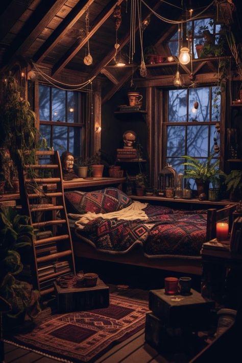 Homestead Cottage, Witchy Bedroom Ideas, Bloxburg Inspiration, Witchy Bedroom, Witchy House, Magical House, Witch Room, Interior Design Per La Casa, Fantasy Rooms