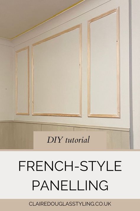 French style wall panelling on neutral living room wall. Panelling Diy, French Style Wall, Paris Interiors, Wall Paneling Diy, Timber Walls, Door Casing, French Walls, Wall Panelling, Panel Moulding