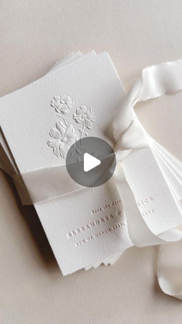 Ivory & Stone | When sometimes all you need is a pretty embossed flower 💫 Sculptural embossed save the date cards for an upcoming wedding, printed on thick... | Instagram Save The Date With Ribbon, Embossed Wedding Stationery, Blind Embossed Wedding Invitation, White Embossed Wedding Invitations, Embossed Save The Date Cards, Blind Emboss Save The Date, Embossed Invitations, Flower Invitation Card, Illustrated Wedding Invitations