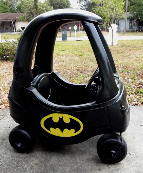 Batmobile from Cozy Coupe Batman Diy, Superheroes And Villains, Batman Car, Burton On Trent, Batman Batmobile, Batman Pictures, I Am Batman, Im Batman, Little Tikes