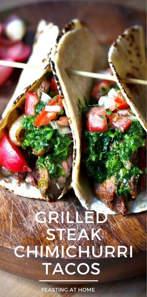 Steak Tacos With Chimichurri, Cilantro Chimichurri Sauce, Grilled Steak Tacos, Cilantro Chimichurri, Chimichurri Steak, Steak Tacos, Grilled Steak Recipes, Chimichurri Sauce, Grilled Onions