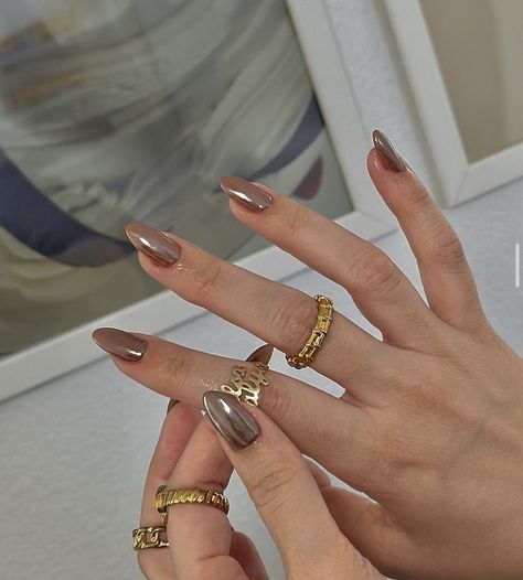 Chrome Nail Colors, Simple Fall Nails, Neutral Nails, Brown Nails, Classy Nails, Funky Nails, Pretty Acrylic Nails, Chic Nails, Chrome Nails