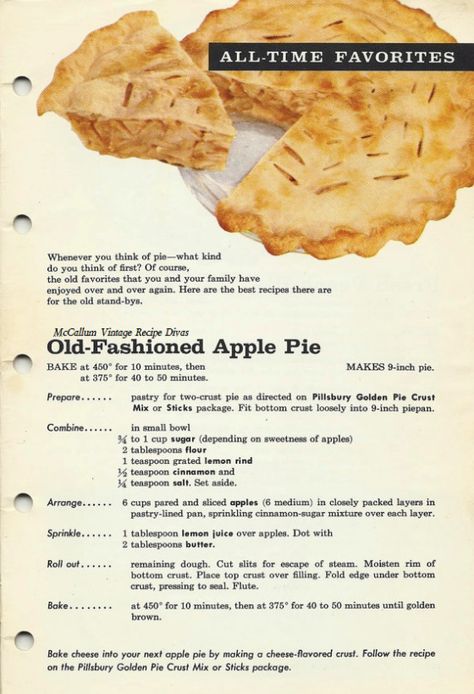 Old Fashioned Apple Pie 1961 Old Fashioned Apple Pie, Apple Pie Recipe, Baked Apple Pie, Vintage Baking, Handwritten Recipes, Vintage Cooking, Grandmas Recipes, Perfect Pies, Apple Pie Recipes