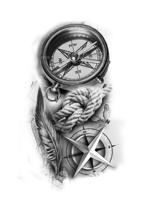 Compas Tattoo, Nautical Compass Tattoo, Compass And Map Tattoo, Scroll Tattoos, Samurai Tattoo Sleeve, Nautical Tattoo Sleeve, Pirate Ship Art, Map Tattoo, Chicano Tattoos Sleeve