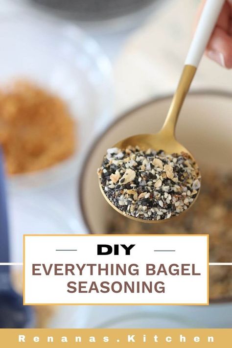 homemade everything bagel seasoning recipe, quick and easy. you control the flavor and quantity Bagel Seasoning Ideas, Everything Bagel Seasoning Recipes, Homemade Everything, Diy Everything, Everything But The Bagel Seasoning, Everything But The Bagel, Everything Bagel Seasoning, Garlic Seeds, Easy Recipes For Beginners