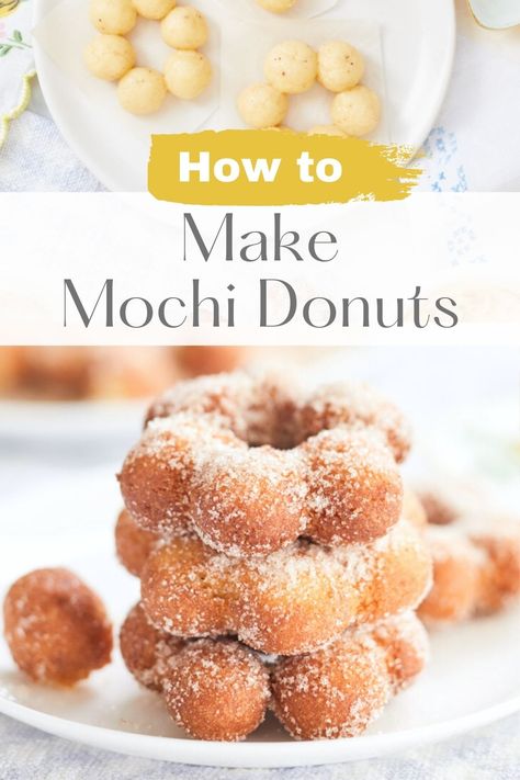 My mother would've loved this Mochi Donut Recipe if she was still around. Our family loved anything to do with mochi! So, it made sense that I share this wonderful Japanese-inspired dessert with you. The ingredients contain flour and a few others like sweet rice, tapioca flour, potato starch, and xanthan gum. But rest assured, it is an easy recipe, and these donuts are so tasty. Sweet Rice Flour Recipes Desserts, Korean Recipes Dessert, Japanese Recipes Dessert, Recipes With Tapioca Flour, Tapioca Starch Recipes, Sweet Rice Flour Recipes, Mochi Donut Recipe, Tapioca Flour Recipes, Mochi Bread