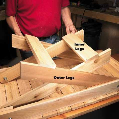 Transportable Fold-Up Grill Table — The Family Handyman Folding Legs For Table, Portable Table Folding, Diy Folding Table Legs Ideas, Folding Table Legs Diy, Diy Folding Picnic Table, Bbq Table Ideas, Diy Grill Table, Folding Table Diy, Bbq Diy