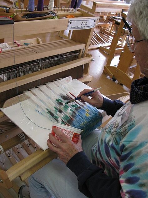 Painting On Tapestry, Hand Painted Warp Weaving, Painted Warp Weaving, Floor Loom Weaving, Marvel Ghost Rider, Marvel Ghost, Painted Warp, Rigid Heddle Weaving Patterns, Guest Teacher