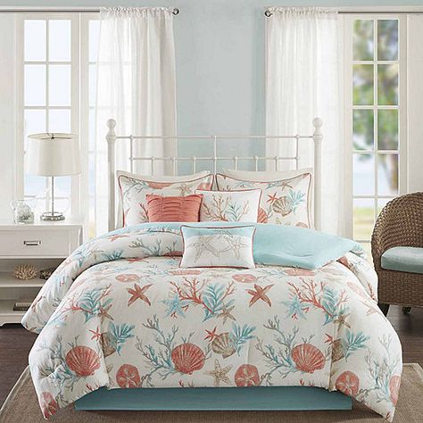 Madison Park Pacific Grove 7-pc. Easy Care Comforter Set - JCPenney Beach Comforter, Cotton Comforter Set, Coastal Bedding, Beach Bedding, Coastal Bedroom, Modern Bedroom Decor, King Comforter Sets, Cotton Comforters, Queen Comforter Sets