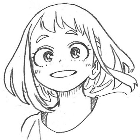 Ochako Uraraka Reference, How To Draw Ochako Uraraka, Ochaco Drawing, Mha Ochako Manga, Ochako Uraraka Drawing, Horikoshi Sketches Uraraka, Uraraka Sketch, Ochaco Manga, Uraraka Drawing