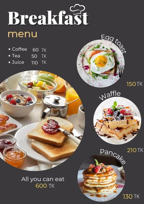 Waffle Menu Design, Breakfast Menu Design, Menu Card Design, Waffle Maker Recipes, Full English Breakfast, Menu List, Service Business, Egg Toast, Restaurant Menu Design