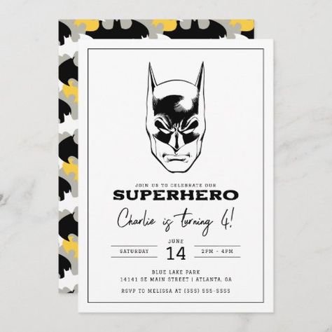 Batman Head Super Hero Boys Birthday for $3.08 - Birthday Invitations Batman Birthday Invitations, Cute Invitation Cards, Batman Themed Birthday Party, 40 Quotes, 92nd Birthday, Cute Invitation, Batman Theme, Batman Birthday Party, Batman Party