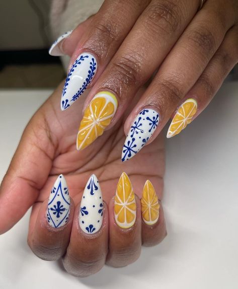 Bridal Shower Nails, Hawaii Nails, Lemon Nails, Squeeze The Day, Crazy Nail Art, Nail Techniques, Summery Nails, Geometric Nail, Pretty Nail Art Designs