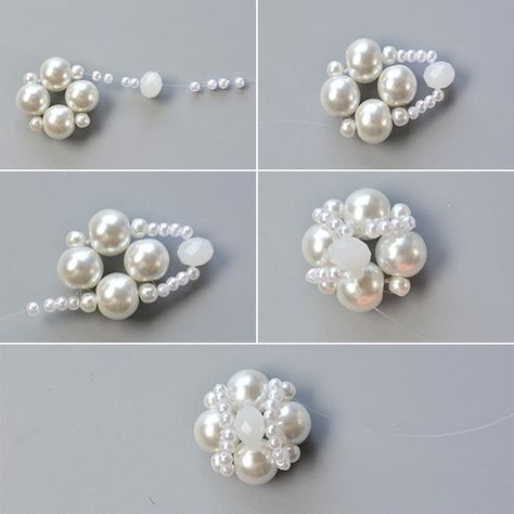 Pearl Bead Bracelet, Making Bracelets With Beads, Bead Flower, White Pearl Bracelet, Bracelets Design, Beaded Jewelry Tutorials, Beaded Bracelet Patterns, Handmade Jewelry Diy, Beaded Jewelry Patterns