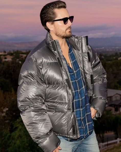 Down Suit, Celebrity Sunglasses, Shiny Jacket, Mens Puffer Jacket, Mens Down Jacket, Scott Disick, Suits And Jackets, Kate Hudson, Elle Fanning