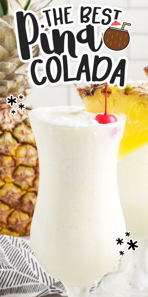 Make delicious and creamy pina coladas from scratch at home with just 5 ingredients and they taste better than the ones you have on vacation. Frozen Pina Colada Recipe, Malibu Pina Colada, Easy Pina Colada Recipe, Cocktails Made With Rum, Colada Drinks, Tropical Drink Recipes, Pina Colada Drinks, Frozen Pina Colada, Virgin Pina Colada