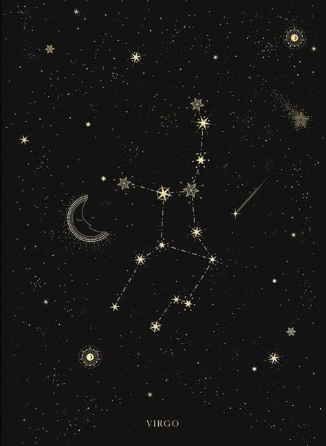 Virgo Aesthetic Wallpaper Black, Virgo Star Constellation, Virgo Star, Virgo Constellation, Virgo Tattoo, Ra Ideas, Astrology Art, Constellation Tattoos, Star Constellations