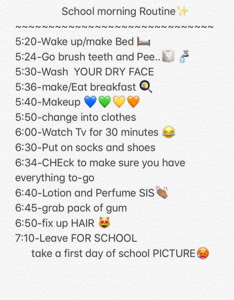 First day of school schedule-Morning Routine-ish.. Beauty Checklist, Beauty Routine Weekly, Before School Routine, Routine Weekly, Beauty Routine Schedule, Morning Schedule, Night Before School, Routine Schedule, Middle School Survival