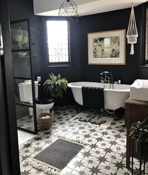 Casa Rock, Edwardian Bathroom, Black And White Bathroom, Victorian Bathroom, Dark Home Decor, Dark Home, Bath Room, House Bathroom, Beautiful Bathrooms