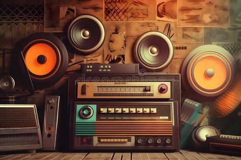 Musical retro background with radio stock photography Music Themed Background, Music Background Landscape, Music Background Aesthetic Landscape, Radio Background, Vintage Radio Illustration, Old School Radio, Retro Speakers, Dance Background, Picture Banner