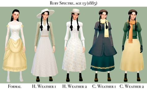 Ruby Spectre's brand-new school wardrobe, as of 1885. Although as a child Ruby primarily wore clothes that Tatyana chose for her - reds and blacks, almost always - when Ruby was packing for school, T… Sims 4 Decades Challenge Mods, 1860s Sims 4 Cc, Sims 4 Edwardian Cc, Sims 4 Cc Victorian Clothing, Sims 4 1890 Cc, Sims 4 Steampunk Cc, Packing For School, Sims 4 Prehistoric, First Industrial Revolution