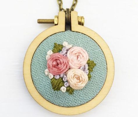 Mini Embroidery Patterns Free, Miniature Embroidery Patterns Free, Mini Embroidery Patterns, Gaelic Blessing, Silk Ribbon Embroidery Tutorial, Hoop Necklace, Mini Embroidery, Embroidery Necklace, Small Embroidery