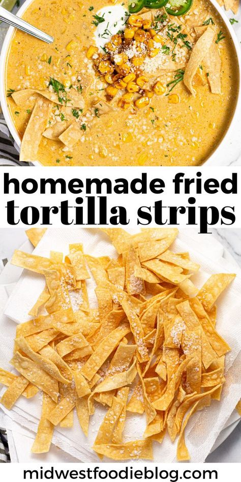 Fry Tortillas, Homemade Tortillas Corn, How To Fry Corn Tortillas For Tacos, Tortilla Strips For Soup, Make Tortilla Chips Out Of Tortillas, Tortilla Chips From Corn Tortillas, Short Rib Chili, Fried Tortillas, Vegetarian Enchiladas