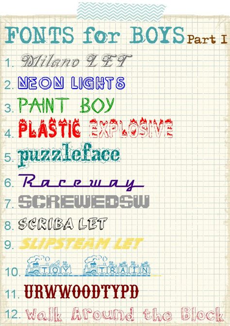 12 Free Fonts for Boys | Part 1   --  (posted on blog in March 2012 - as of Feb. 2013 Milano & Slipstream are no longer free) Fonts For Boys, Boy Fonts, Scrapbook Fonts, Computer Font, Dingbat Fonts, Oval Office, The Font, Fancy Fonts, Cricut Fonts