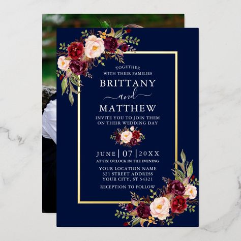 Wine Vineyard Wedding, Gold Winter Wedding, Gold Foil Wedding Invitations, Gold Foil Invitation, Wedding Watercolor, Spring Wedding Invitations, Navy Wedding Invitations, Gold Foil Wedding, Roses Red