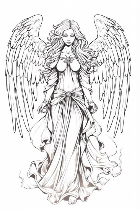 Beautiful Angel Drawing, Warrior Angel Tattoo For Women, Angel Tattoo Designs Women, Drawings To Trace Over, Girl With Wings Drawing, Aphrodite Goddess Drawing, Angel Sketch Simple, Christian Drawings Pencil, Female Angel Drawing