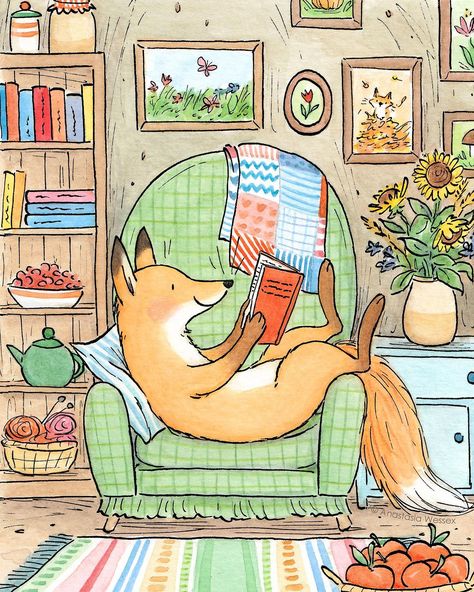 Getting cozy ☕️ Squirrel is very glad he got home before the rain started pouring down, now he can enjoy the sound of the rain whilst��… | Instagram 귀여운 음식 그림, Drawing Interior, Storybook Art, Fox Art, Dessin Adorable, Childrens Illustrations, Pics Art, Whimsical Art, 귀여운 동물