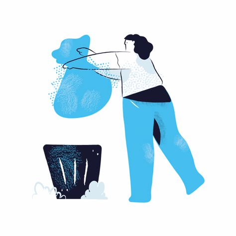 Download woman, female, person, trash, can, rubbish, garbage, bag- Zima Blue illustrations Trash Can Illustration, Garbage Illustration, Trash Illustration, Zima Blue, Japan Illustration, Daily Chores, Pick Up Trash, Trash Art, Contemporary Illustration