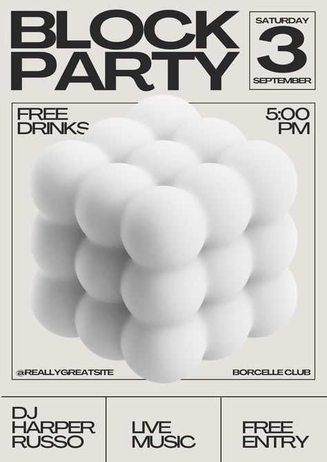 Block Party Flyer, Simple Poster Design, Minimal Techno, Party Flyer Template, Simple Poster, Simple Illustration, Block Party, Simple Graphic, Event Flyer