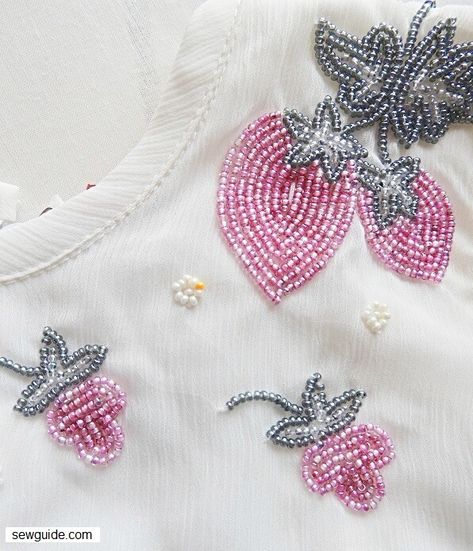 Stitching Beads On Fabric, Beads On Fabric, Embroidery Basics, Beaded Diy, Embroidery With Beads, Embroidery Fashion Detail, Beaded Shirt, Hand Beaded Embroidery, Diy Bead Embroidery