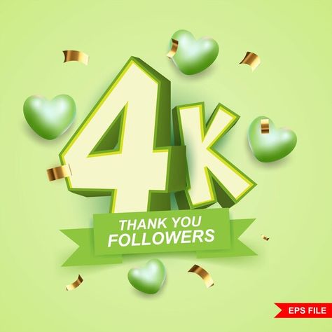 4000 Followers Thank You, 4000 Followers, 3d Writing, Number Vector, Gold Confetti, Premium Vector, Confetti, Vector Illustration, Thank You