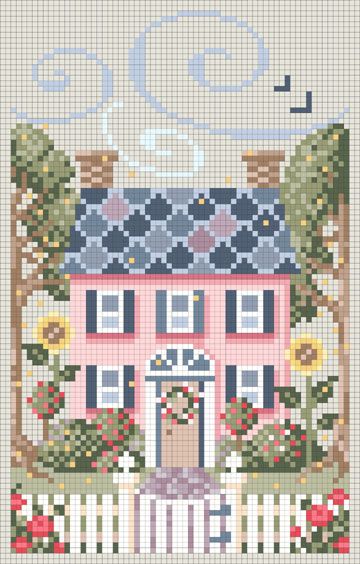 Cross Stitch House, Cross Stitch Freebies, Cross Stitch Love, Pola Kristik, Pink House, Cross Stitch Samplers, Cross Stitch Patterns Free, Free Cross Stitch, Stitching Art