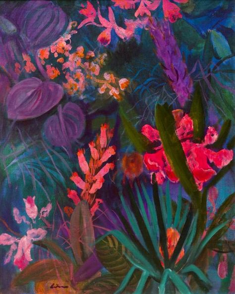 30" x 24" oil on canvas painting by Yugoslavian artist and friend of Pablo Picasso, Gustav Likan 19th Century Landscape, Coming To America, Jungle Flowers, Bio Art, Human Figure Drawing, In The Jungle, Cityscape Painting, Sketch Painting, Illustration Sketches