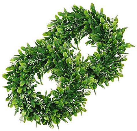 Amazon.com: LSKYTOP 2 Pack Boxwood Wreath Round Wreath Artificial Wreath Green Leaves Wreath Door Wall Window Decoration,11Inch/PC: Home & Kitchen Fresh Christmas Wreath, Wooden Window Frames, Leaves Wreath, Artificial Boxwood, Boxwood Wreath, Wreath Hanger, Eucalyptus Wreath, Wall Window, Small White Flowers