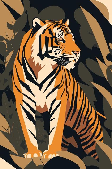 Tiger Illustration Design, Zoo Poster, Animal Design Illustration, Tiger Facts, Paint Nature, Boho Illustration, Tiger Poster, Tiger Illustration, Tiger Graphic